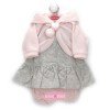 Ropa para muñecos Antonio Juan 52 cm - Colección Mi Primer Reborn - Vestido de flores gris con chaqueta y pantalones rosas