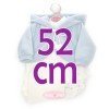 Ropa para muñecos Antonio Juan 52 cm - Colección Mi Primer Reborn - Vestido blanco con chaqueta celeste y gorro blanco