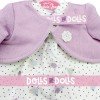 Ropa para muñecas Antonio Juan 33-34 cm - Vestido estampado de pajaritos con chaqueta lila
