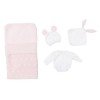 Ropa para Muñecas Así 28 cm - Body blanco con nana de corazones rosa, pañuelo y gorro para muñeca Gordi