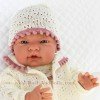 Mío Mío - Bebé Vestido beige punto calado Ribete rosa Muñeca