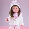 Muñeca Miel de Abeja 45 cm - Carolina con conjunto con trenca beige con pantalón rosa con ojos azules