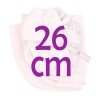 Ropa para Muñecas Llorens 26 cm - Pelele rosa estampado con peúcos, gorro y toquilla