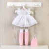 Ropa para Muñecas Así 40 cm - Vestido blanco, calentadores, botas de tela y bolso rosa para muñeca Sabrina