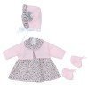 Ropa para Muñecas Así 46 cm - Vestido con flores grises, chaqueta rosa, gorro y peúcos para muñeca Leo
