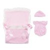 Ropa para Muñecas Así - Body rosa con gorrito y nana rosa con plumeti blanco para muñeca María 43 cm