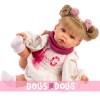 Muñeca Llorens 42 cm - Julia llorona con conjunto blanco y bufanda fucsia