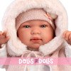 Muñeca Llorens 44 cm - Recién nacida Tina llorona con pelele rosa con capucha