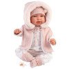 Muñeca Llorens 44 cm - Recién nacida Tina llorona con pelele rosa con capucha