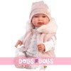 Muñeca Llorens 44 cm - Recién nacida Tina llorona con pelele rosa con capucha