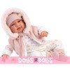 Muñeca Llorens 44 cm - Recién nacida Tina llorona con pelele rosa con capucha