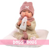 Muñeca Llorens 44 cm - Recién nacida Tina llorona con body beige con estampado de osito
