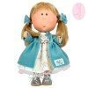 Muñeca Nines d'Onil 30 cm - Mia ARTICULADA - rubia con vestido arcoiris y abrigo azul