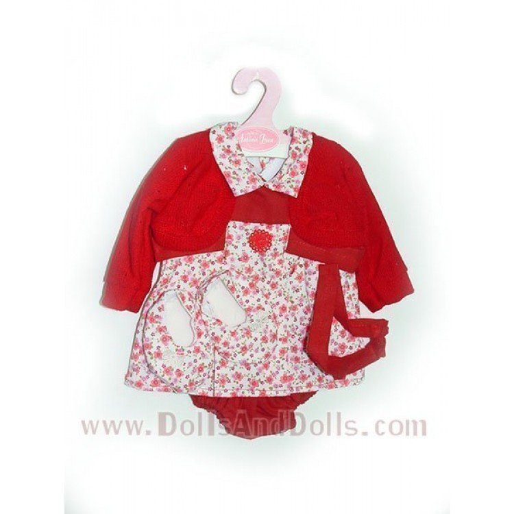 Vestido rojo flores con chaqueta, diadema y zapatos 40-42 cm