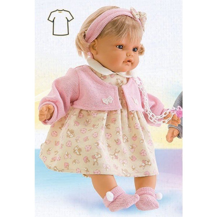 Vestido marrón conejitos con chaqueta y diadema 40-42 cm