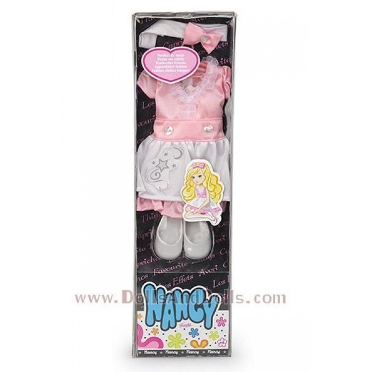 Ropa para muñeca Nancy 43 cm - Moda en perchas - Vestido rosa con turbante