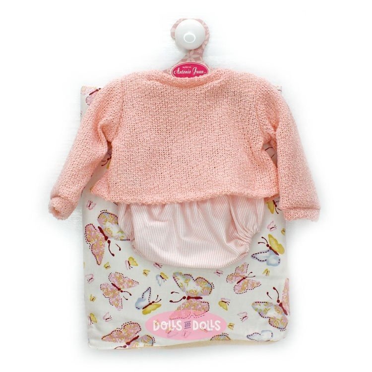 Ropa para muñecos Antonio Juan 40-42 cm - Suéter de lana rosa con mantita estampada