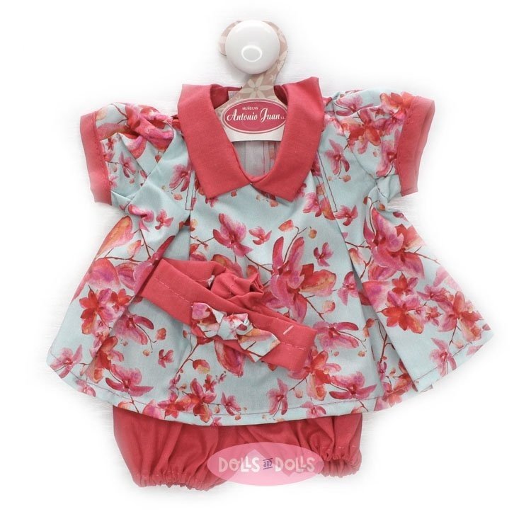 Ropa para muñecos Antonio Juan 40-42 cm - Vestido azul con flores rojas