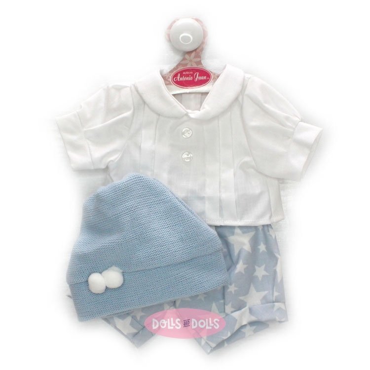 Ropa para muñecos Antonio Juan 40-42 cm - Camisa blanca con pantalones con estrellas y gorro azul