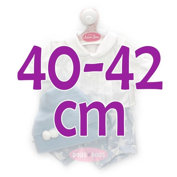 Ropa para muñecos Antonio Juan 40-42 cm - Camisa blanca con pantalones con estrellas y gorro azul