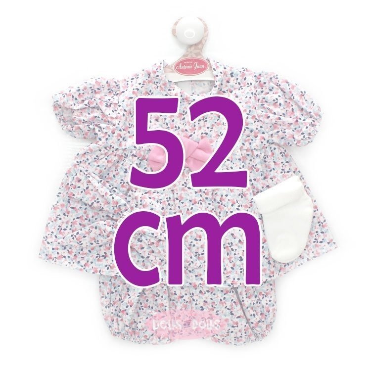 Ropa para muñecos Antonio Juan 52 cm - Colección Mi Primer Reborn - Vestido celeste de flores rosas
