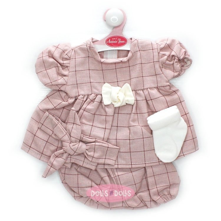 Ropa para muñecos Antonio Juan 52 cm - Colección Mi Primer Reborn - Vestido rosa a cuadros