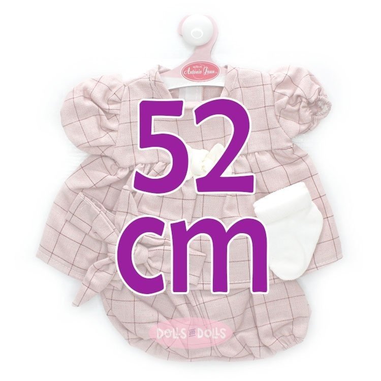 Ropa para muñecos Antonio Juan 52 cm - Colección Mi Primer Reborn - Vestido rosa a cuadros