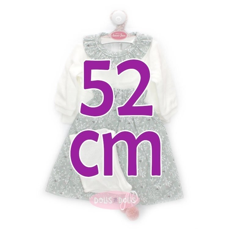 Ropa para muñecos Antonio Juan 52 cm - Colección Mi Primer Reborn - Camisa blanca con cuello verde de flores y falda verde de flores