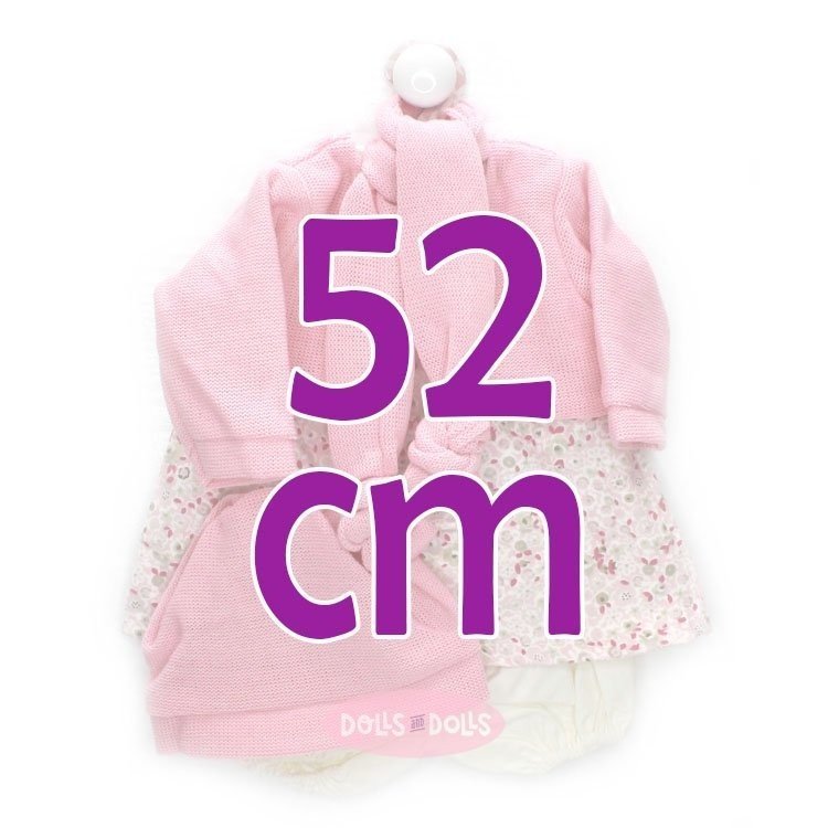 Ropa para muñecos Antonio Juan 52 cm - Colección Mi Primer Reborn - Vestido de flores con chaqueta y gorro rosa