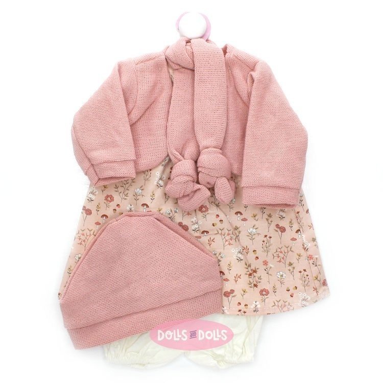 Ropa para muñecos Antonio Juan 52 cm - Colección Mi Primer Reborn - Vestido rosa de flores con chaqueta y gorro