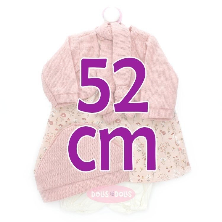 Ropa para muñecos Antonio Juan 52 cm - Colección Mi Primer Reborn - Vestido rosa de flores con chaqueta y gorro