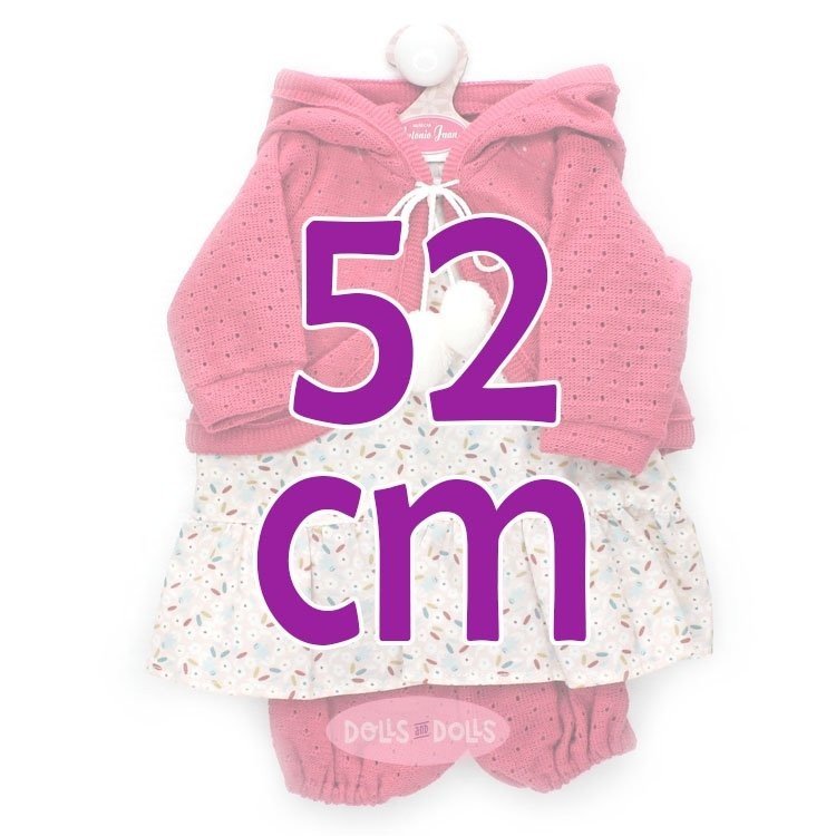 Ropa para muñecos Antonio Juan 52 cm - Colección Mi Primer Reborn - Vestido de flores con chaqueta y pantalón fucsia