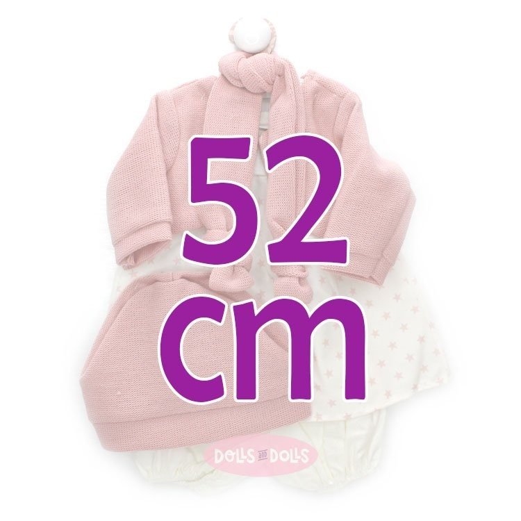 Ropa para muñecos Antonio Juan 52 cm - Colección Mi Primer Reborn - Vestido de estrellitas con chaqueta y gorro rosa