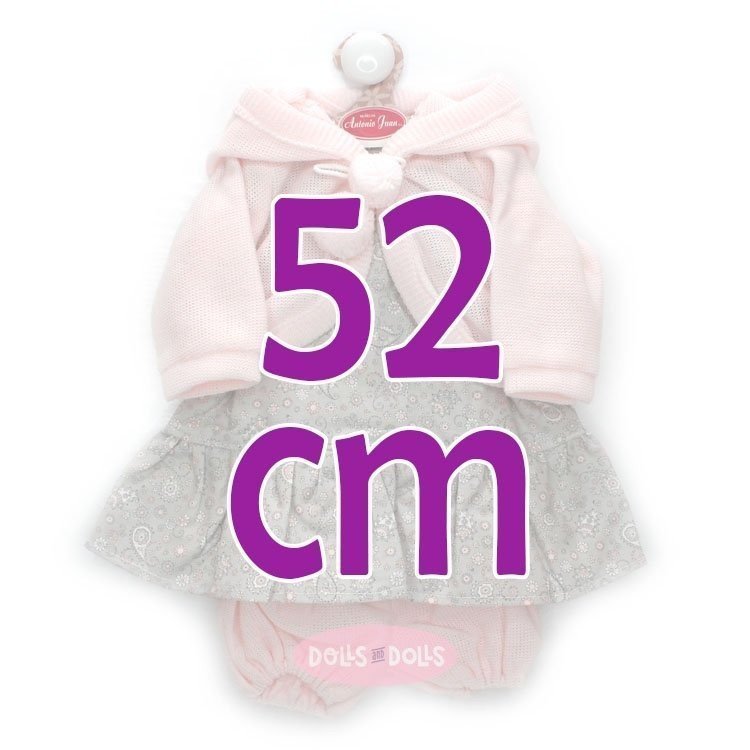 Ropa para muñecos Antonio Juan 52 cm - Colección Mi Primer Reborn - Vestido de flores gris con chaqueta y pantalones rosas