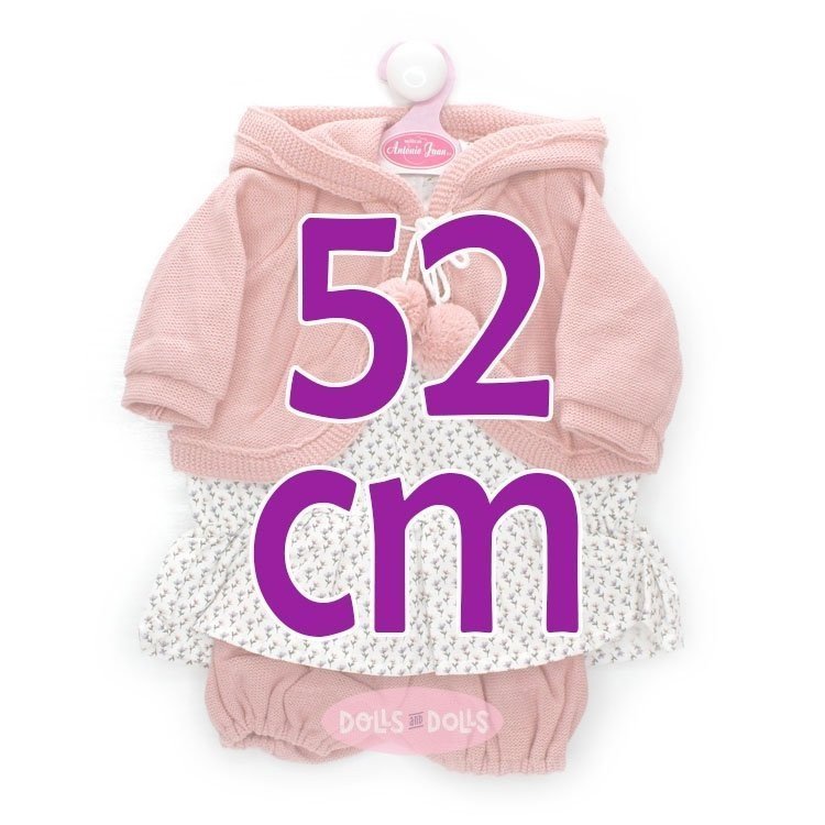 Ropa para muñecos Antonio Juan 52 cm - Colección Mi Primer Reborn - Vestido de pequeñas flores con chaqueta y pantalones color salmón