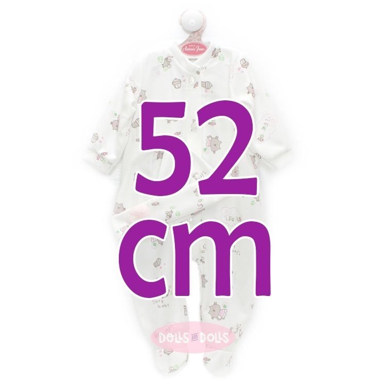 Ropa para muñecos Antonio Juan 52 cm - Colección Mi Primer Reborn - Pijama blanco con patrón de dibujitos