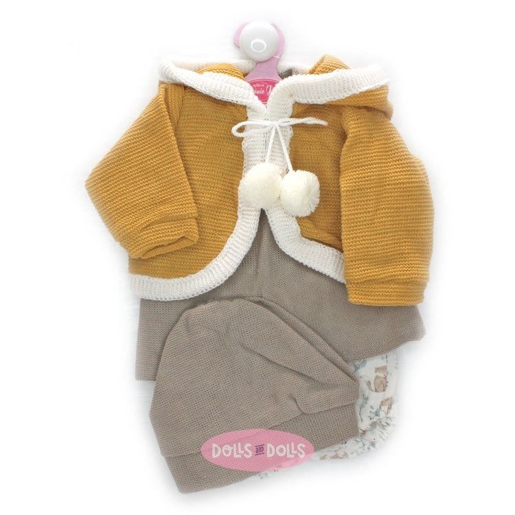 Ropa para muñecos Antonio Juan 52 cm - Colección Mi Primer Reborn - Conjunto marrón y mostaza
