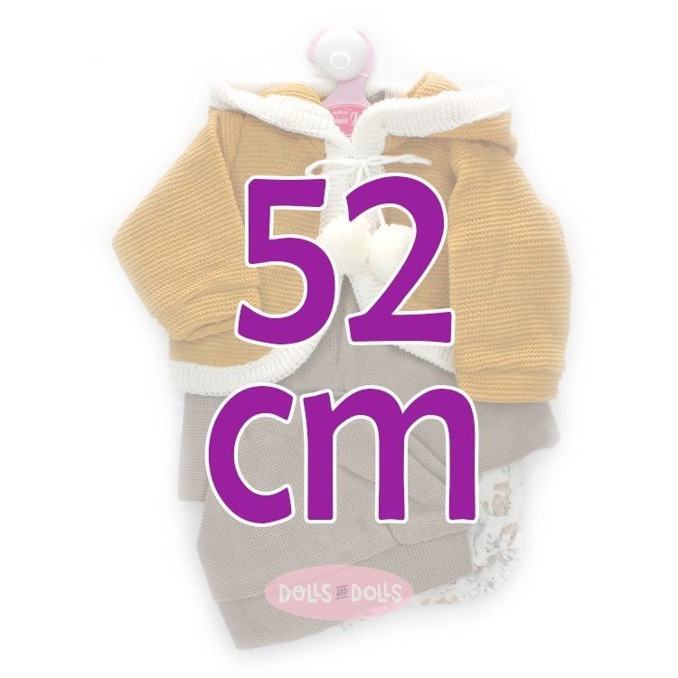 Ropa para muñecos Antonio Juan 52 cm - Colección Mi Primer Reborn - Conjunto marrón y mostaza