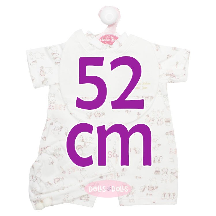 Ropa para muñecos Antonio Juan 52 cm - Colección Mi Primer Reborn - Pijama estampado conejos con gorro y pechito