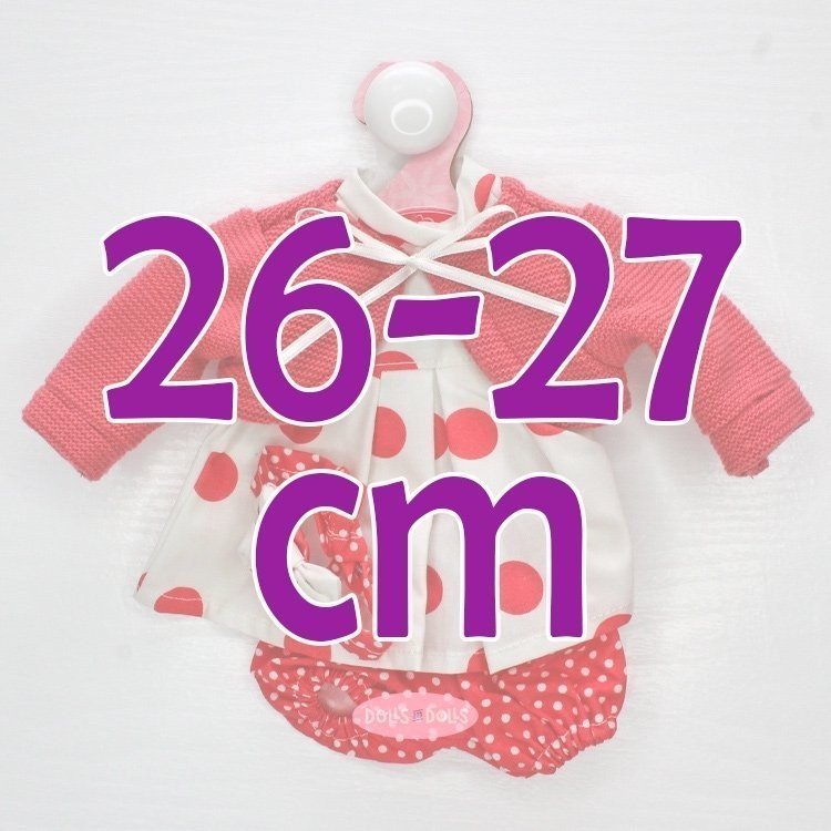 Ropa para muñecos Antonio Juan 26-27 cm - Vestido lunares fucsia con chaqueta y diadema