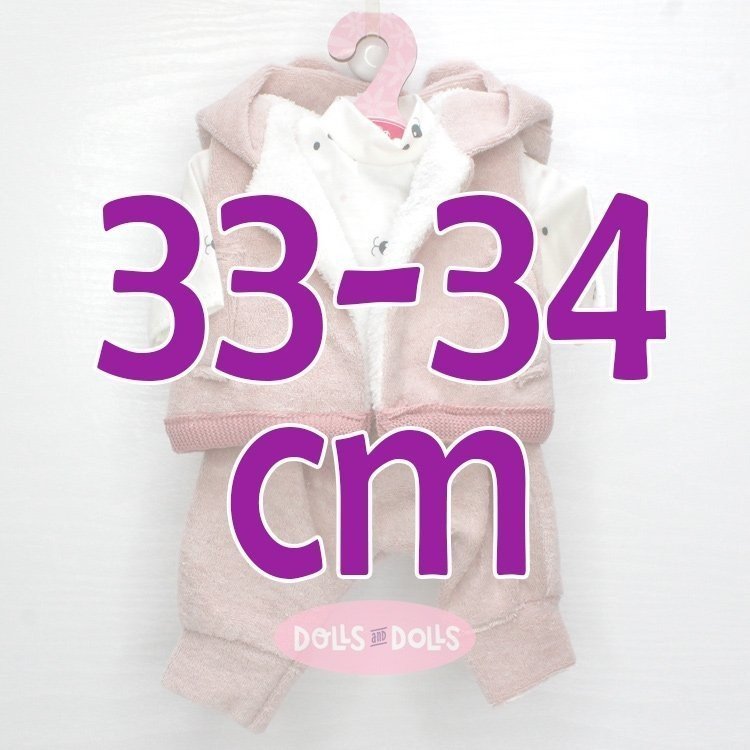 Ropa para muñecos Antonio Juan 33-34 cm - Conjunto rosa con chaleco con capucha
