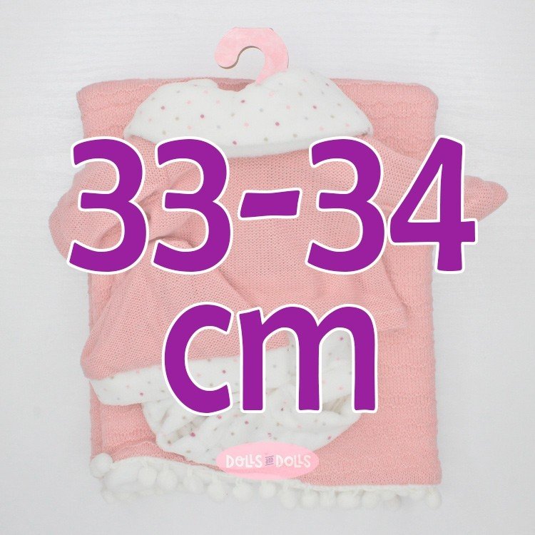Ropa para muñecos Antonio Juan 33-34 cm - Conjunto rosa de puntitos con bufanda, gorro y toquilla