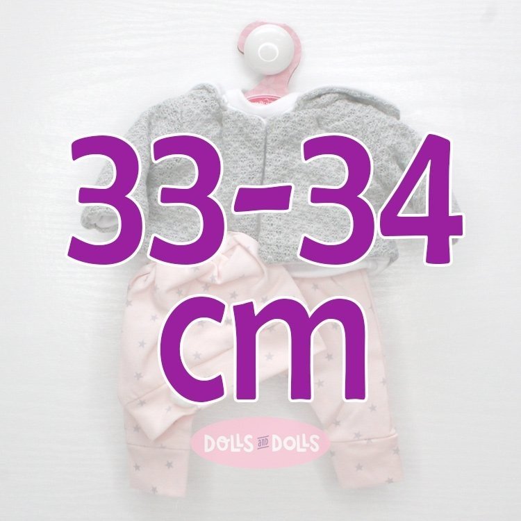 Ropa para muñecos Antonio Juan 33-34 cm - Conjunto rosa estrellas con chaqueta y gorro