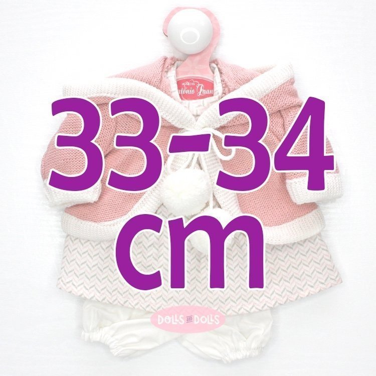 Ropa para muñecos Antonio Juan 33-34 cm - Vestido espigas con chaqueta rosa con capucha