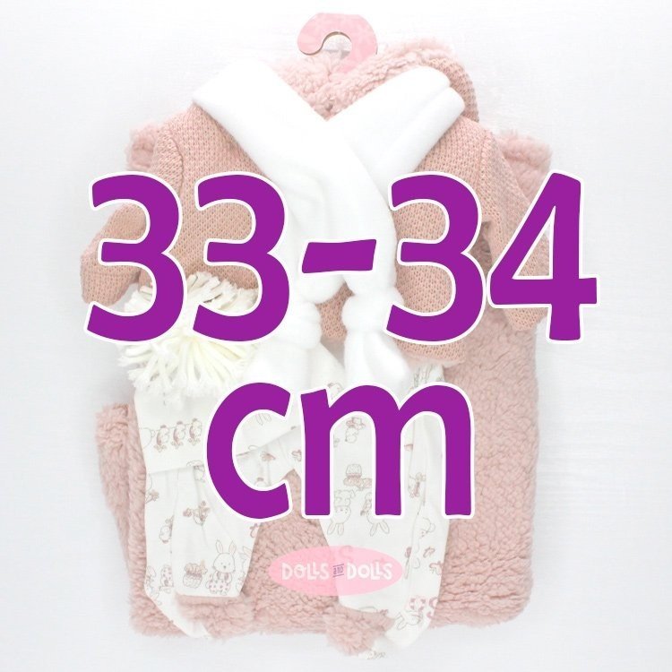 Ropa para muñecos Antonio Juan 33-34 cm - Conjunto rosa conejitos con bufanda, gorro y toquilla