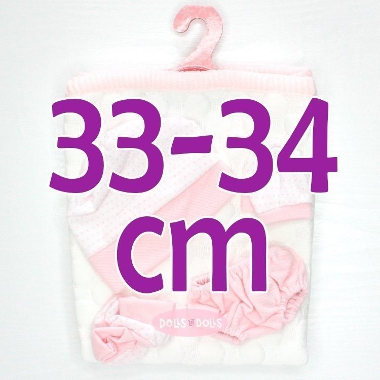 Ropa para muñecos Antonio Juan 33-34 cm - Set rosa braguita, peúcos, manoplas, gorro y toquilla