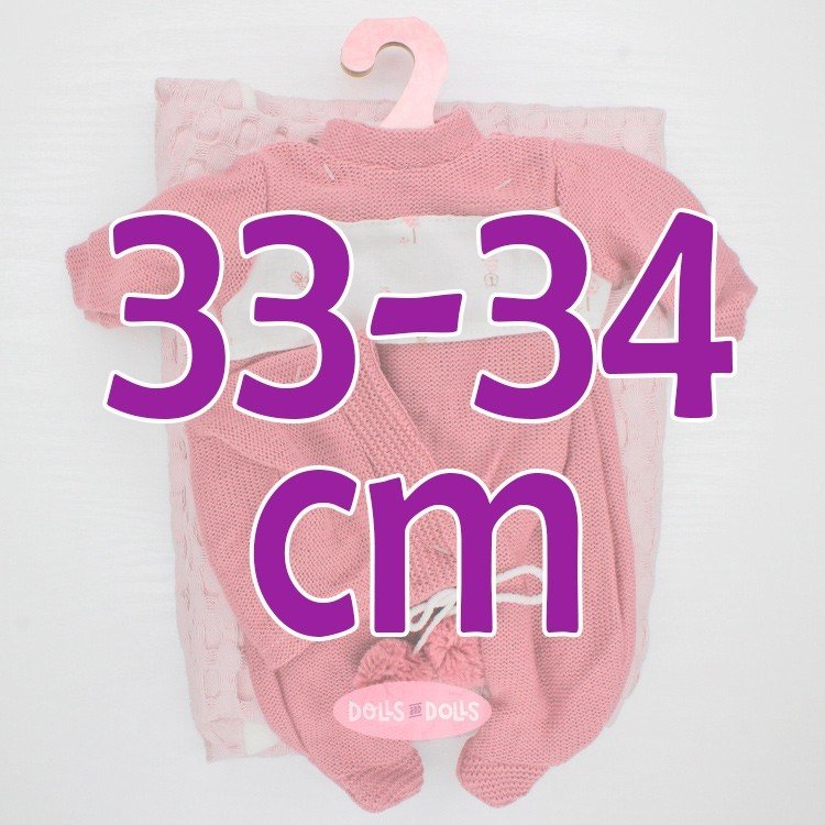 Ropa para muñecos Antonio Juan 33-34 cm - Pelele malva con gorro y toquilla