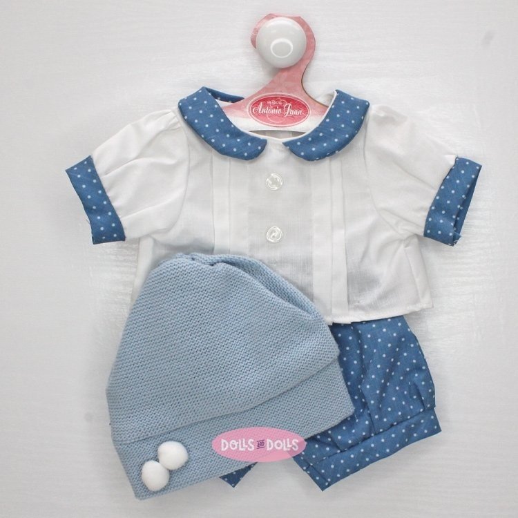 Ropa para muñecos Antonio Juan 40-42 cm - Conjunto azul-blanco con puntitos y gorro