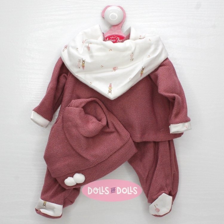 Ropa para muñecos Antonio Juan 40-42 cm - Conjunto 2 piezas color vino con bufanda y gorro