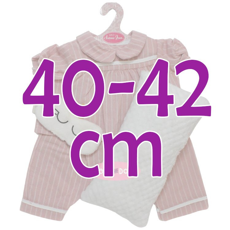 Ropa para muñecos Antonio Juan 40 - 42 cm - Colección Sweet Reborn - Conjunto rosa a rayas con cojín y antifaz
